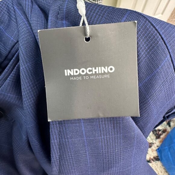 Indochino Blue Windowpane Plaid 100% Wool Dress Pants NEW Mens SEE MEASUREMENTS - Picture 3 of 7